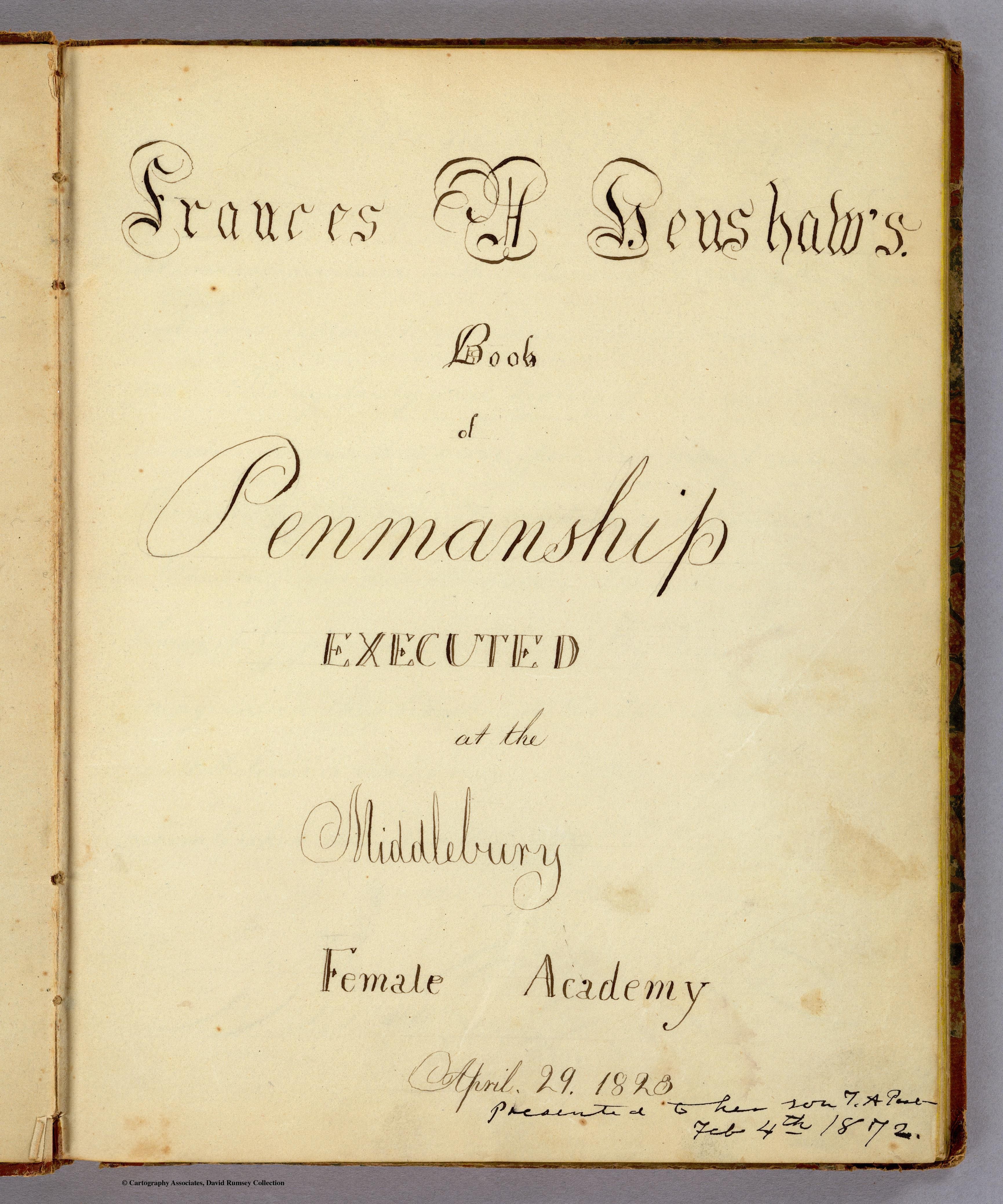 Frances Henshaw, Title Page to her Book of Penmanship