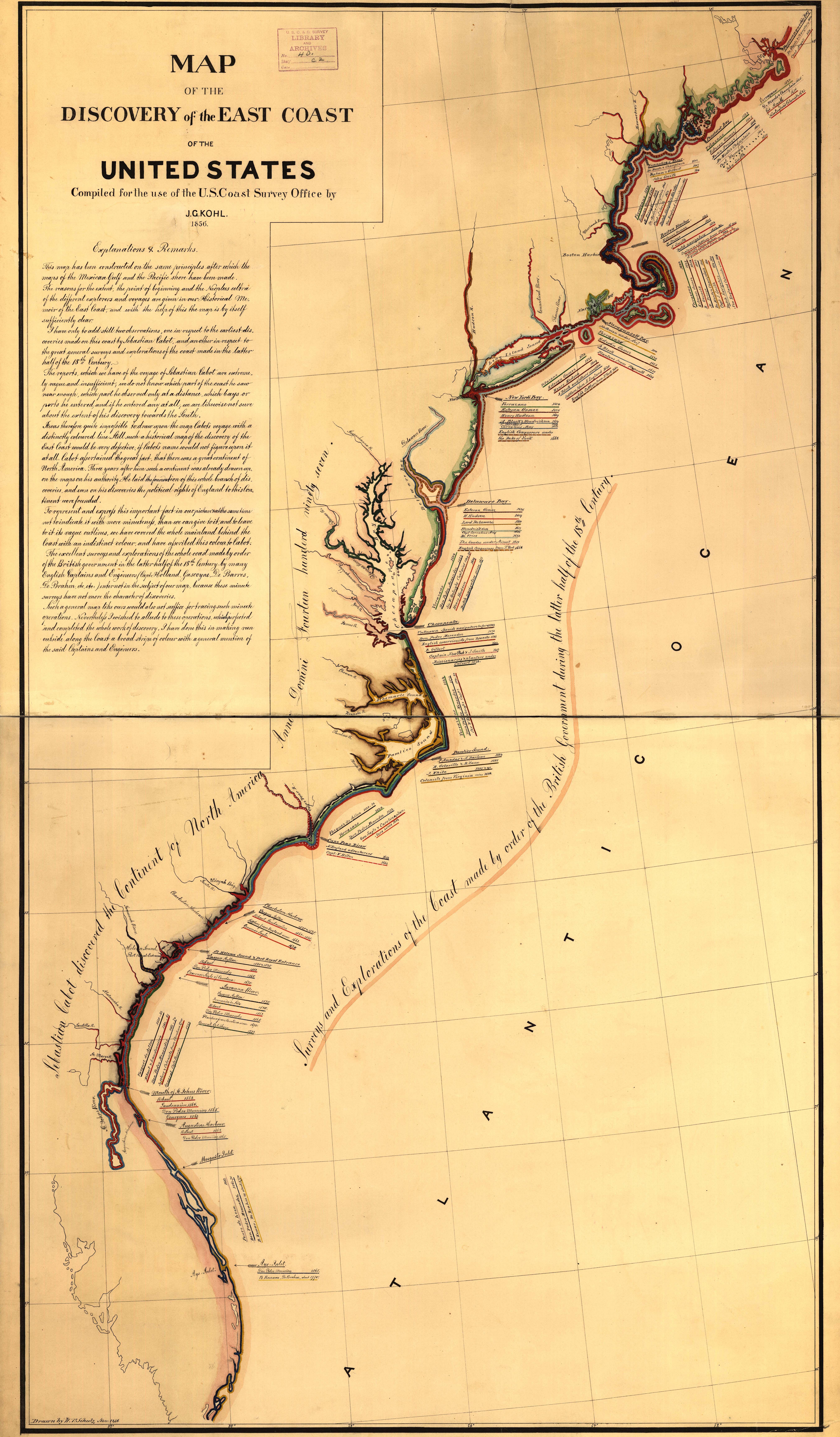Map of the Discovery of the East Coast of the United States