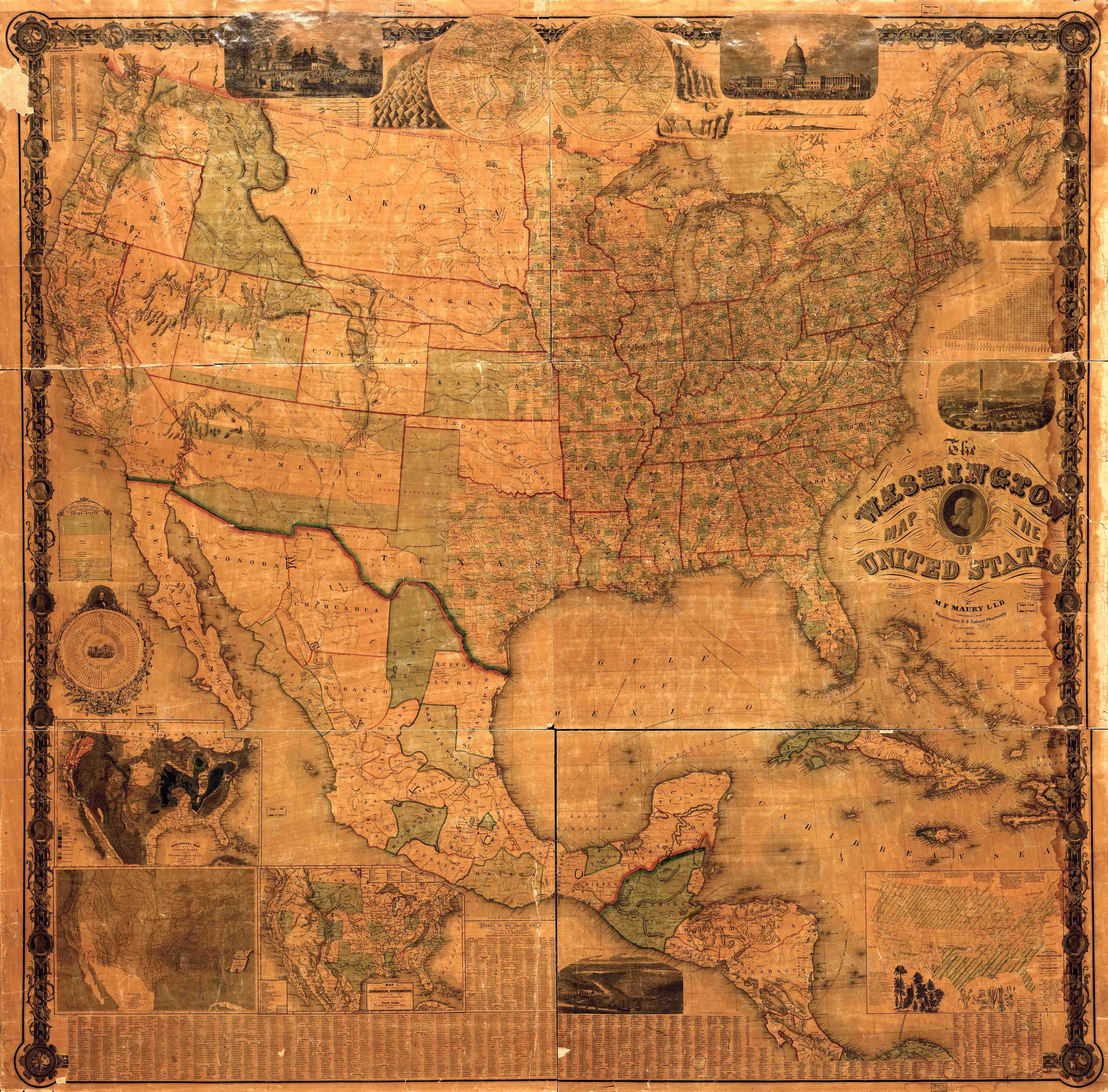 The Washington Map of the United States, by M.F. Maury (1861)