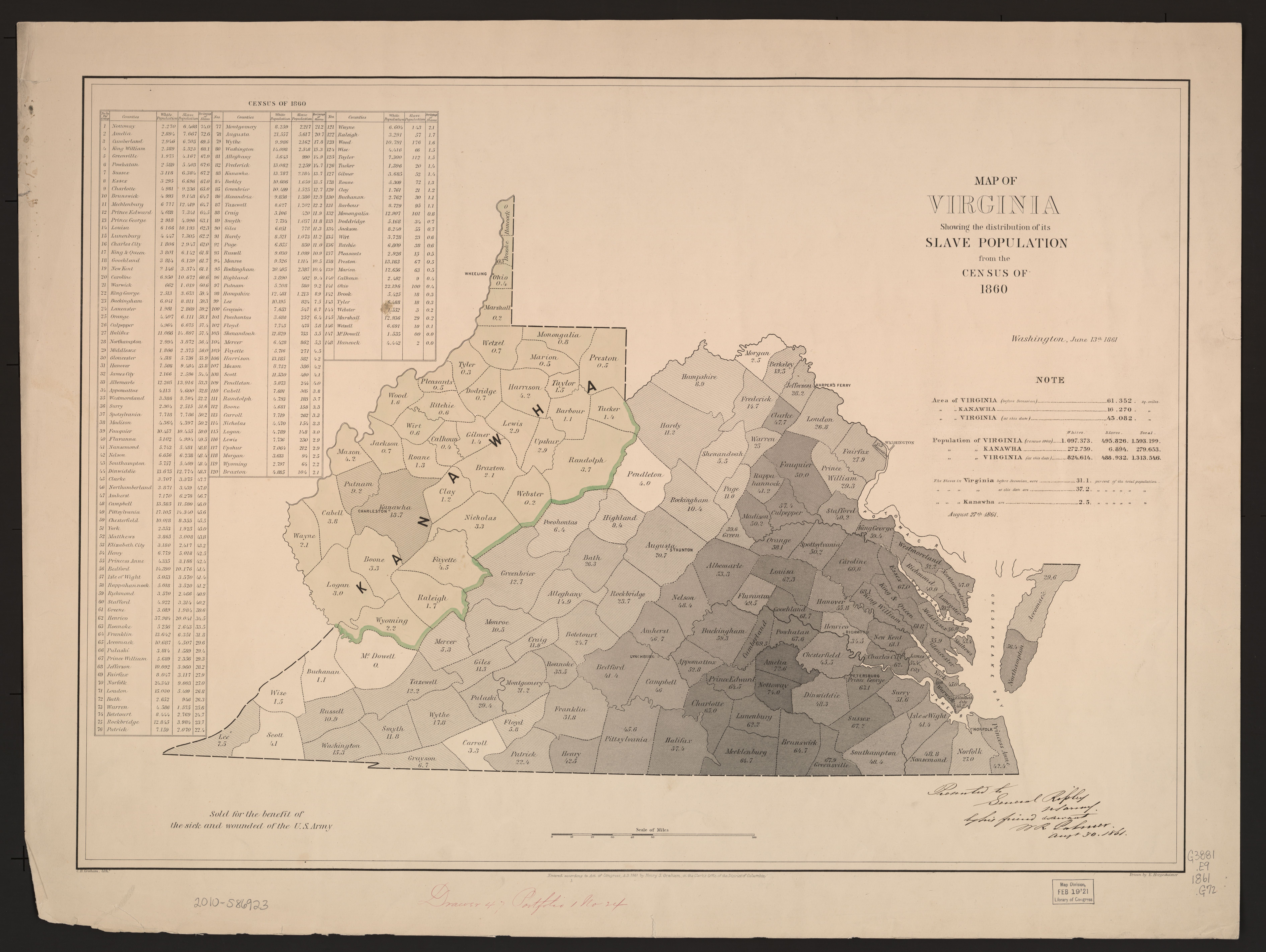 Map of Virginia and its Slave Population (August 1861)