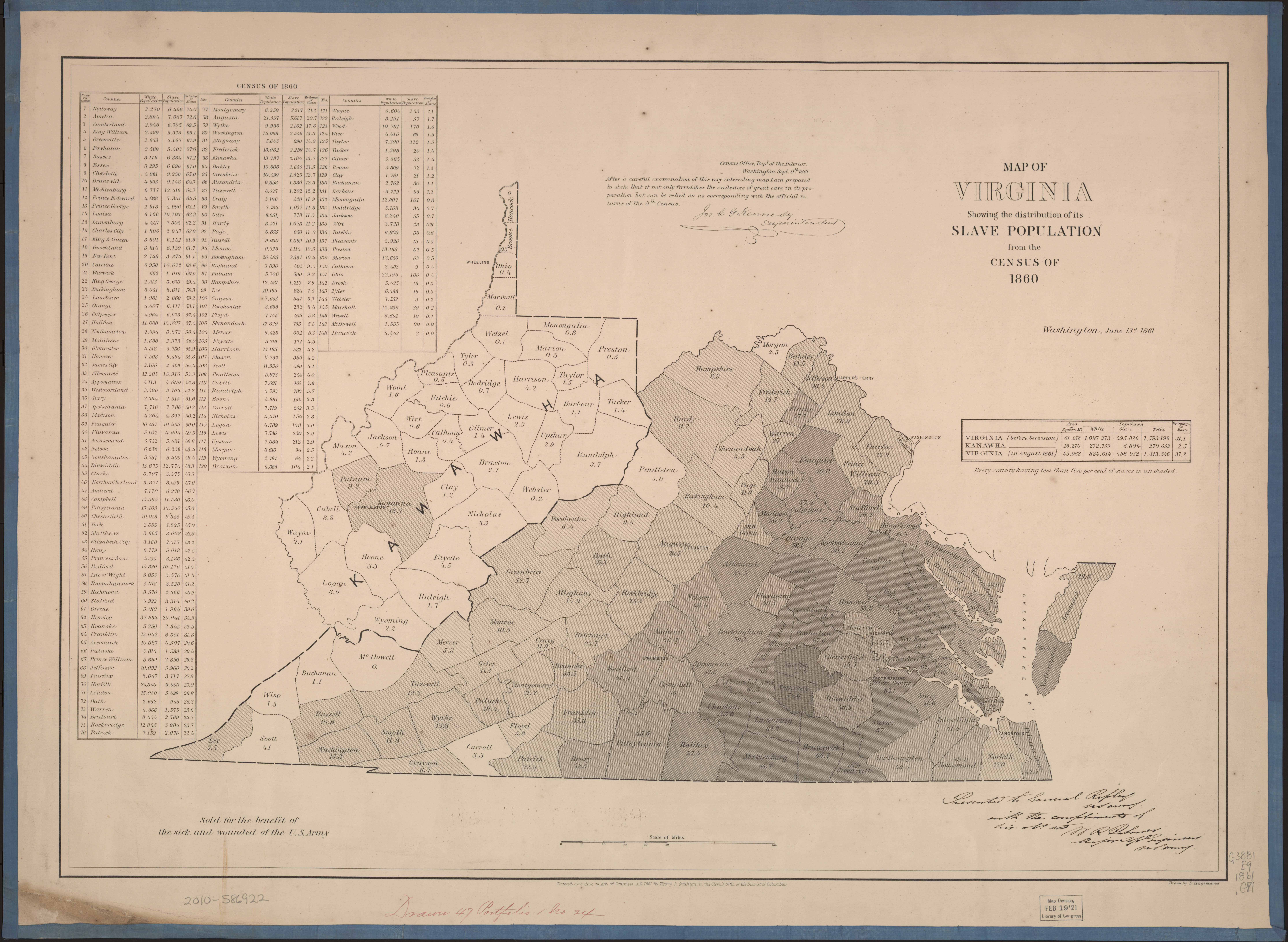 Map of Virginia and its Slave Population (September 1861)