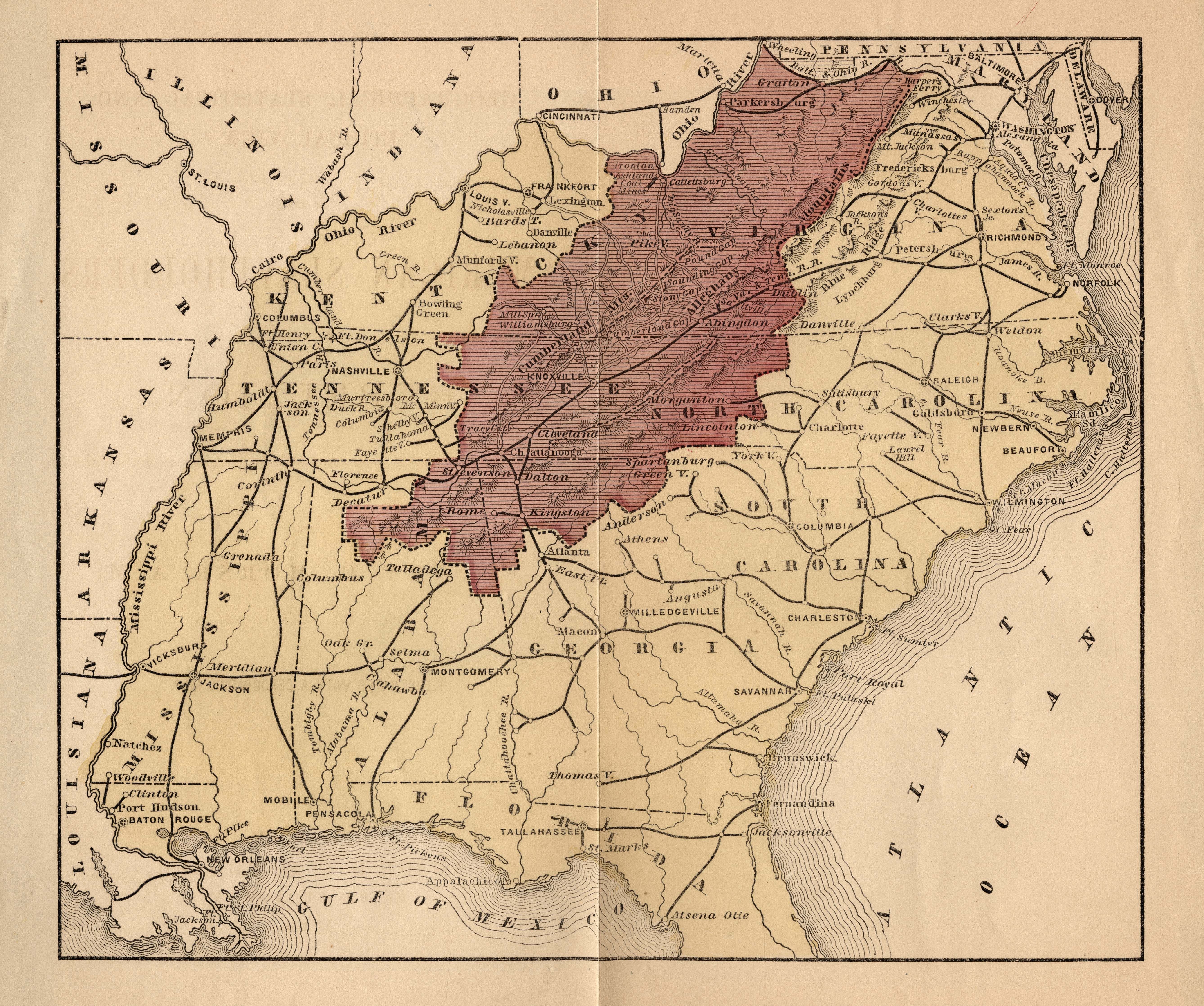 Map of Slavery and the American South (1863)