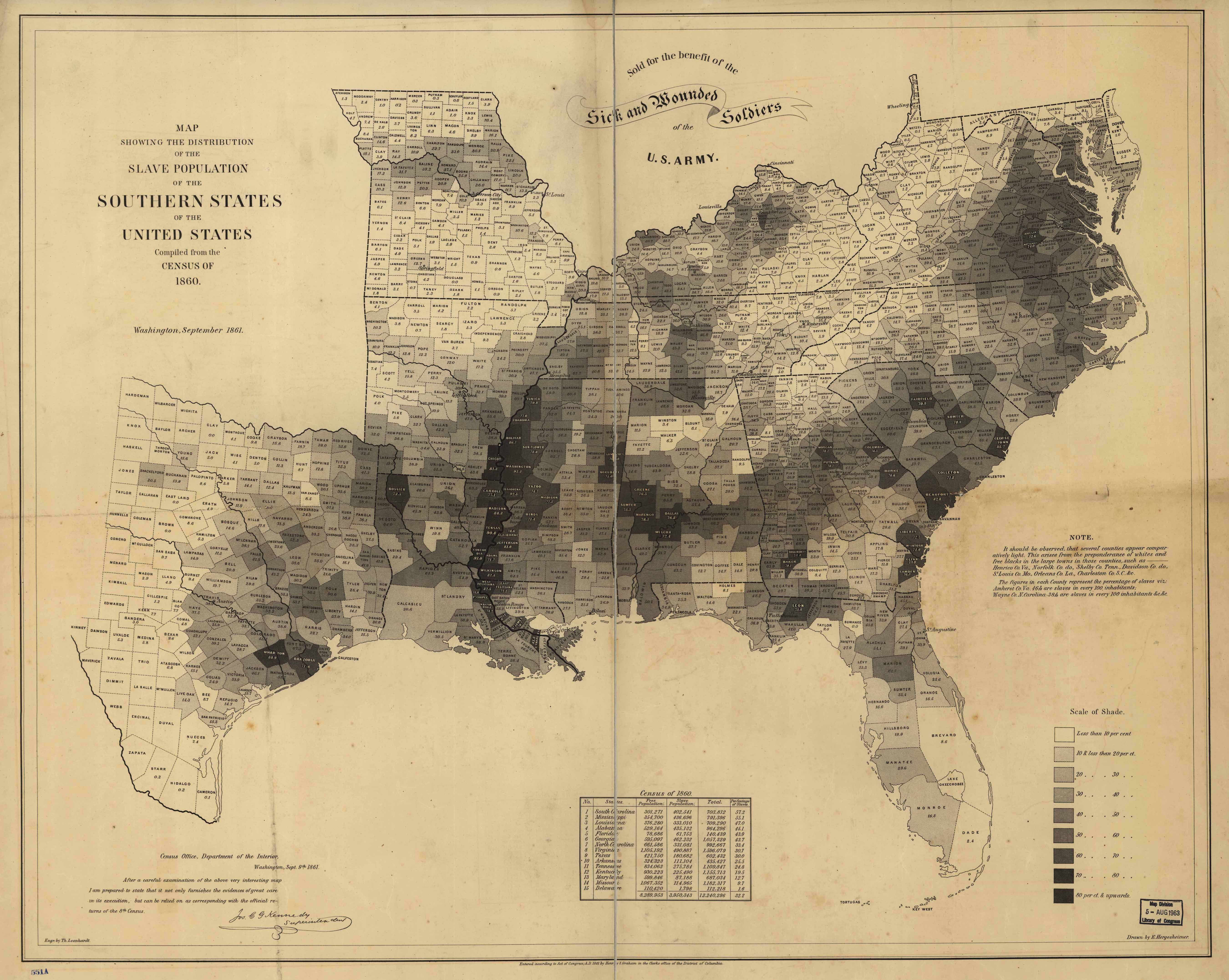 Map Showing the Distribution of the Slave Population of the Southern States