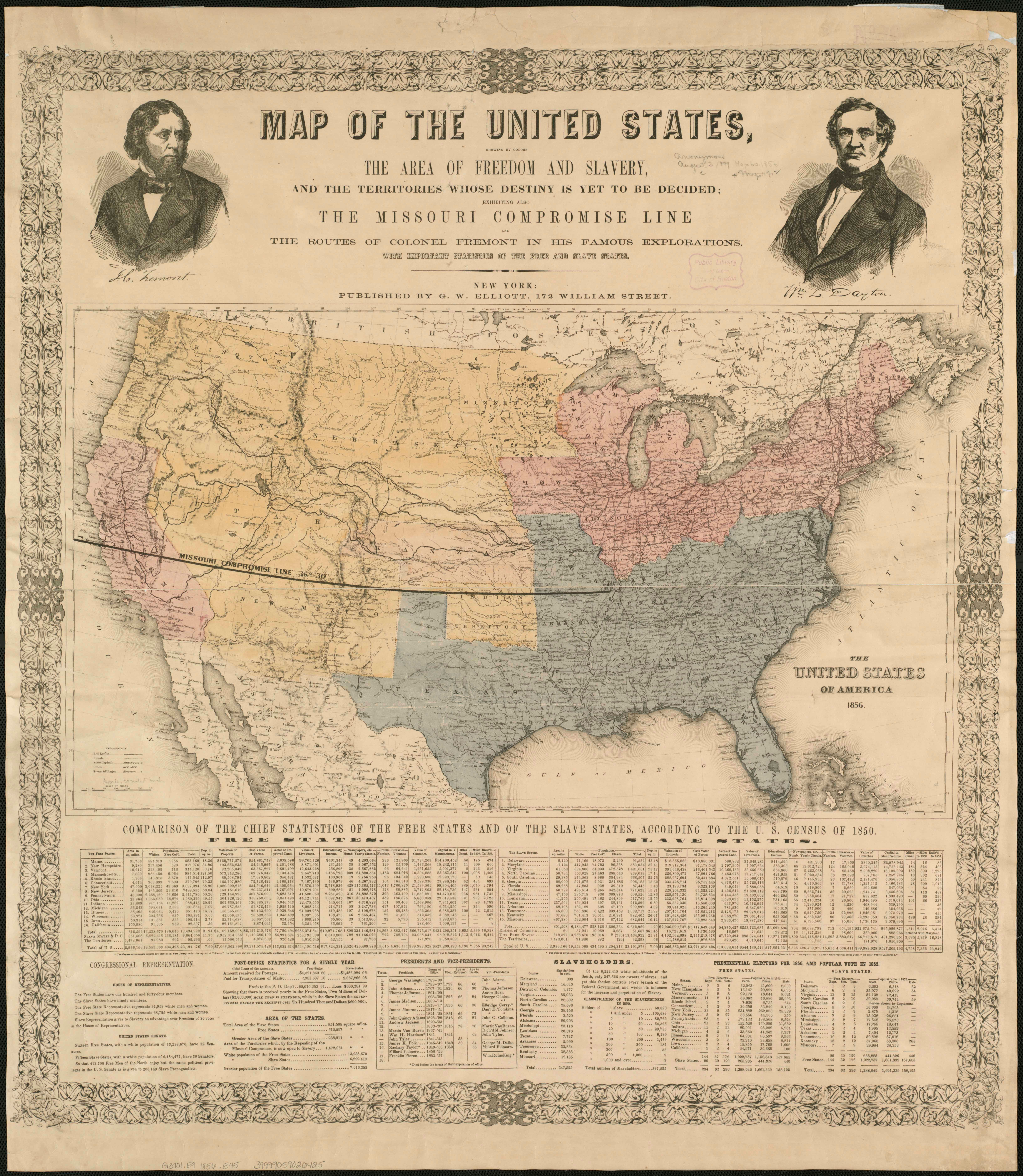 Map of the United States, Showing by Colors the Area of Freedom and Slavery