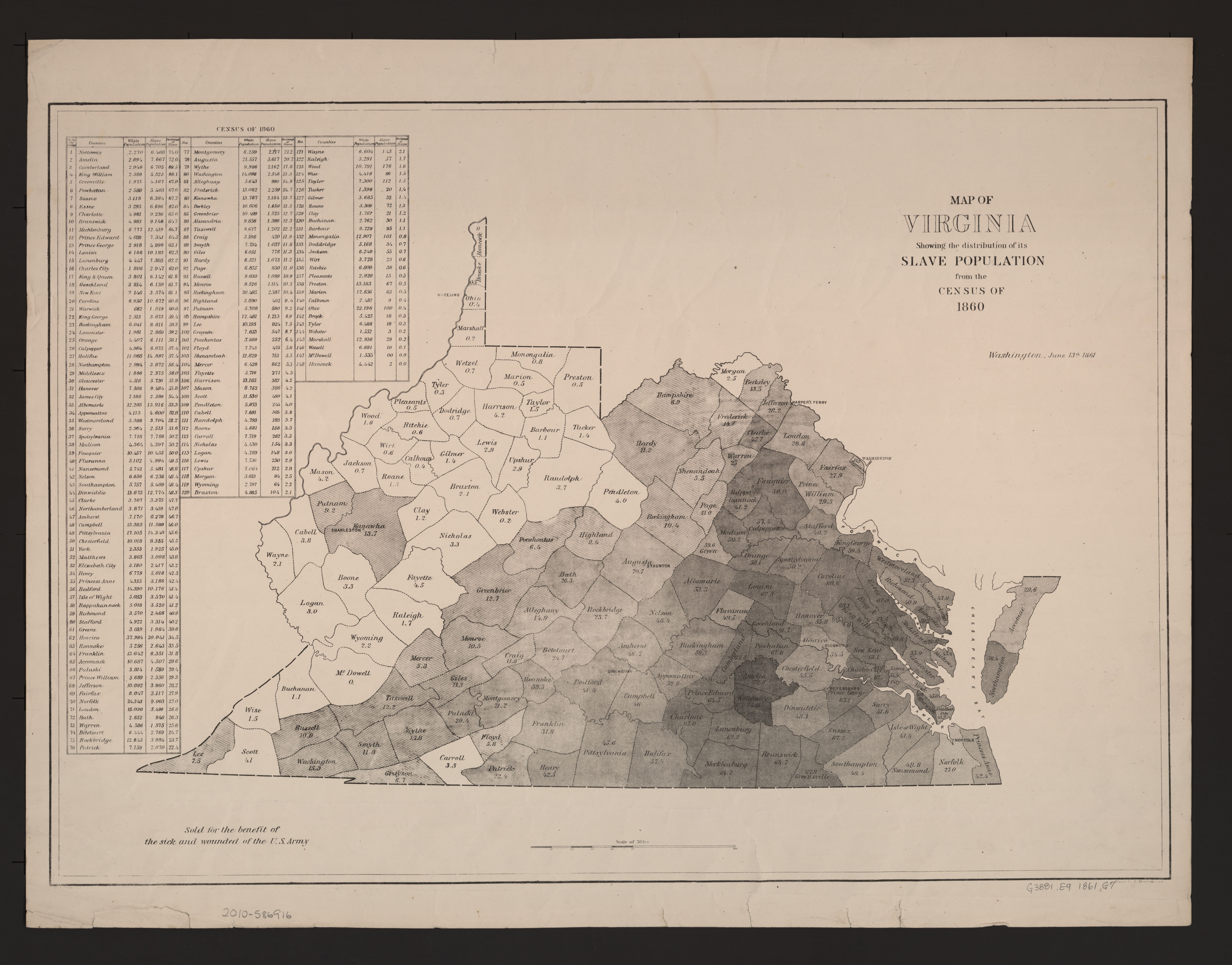 Map of Virginia and its Slave Population (June 1861)