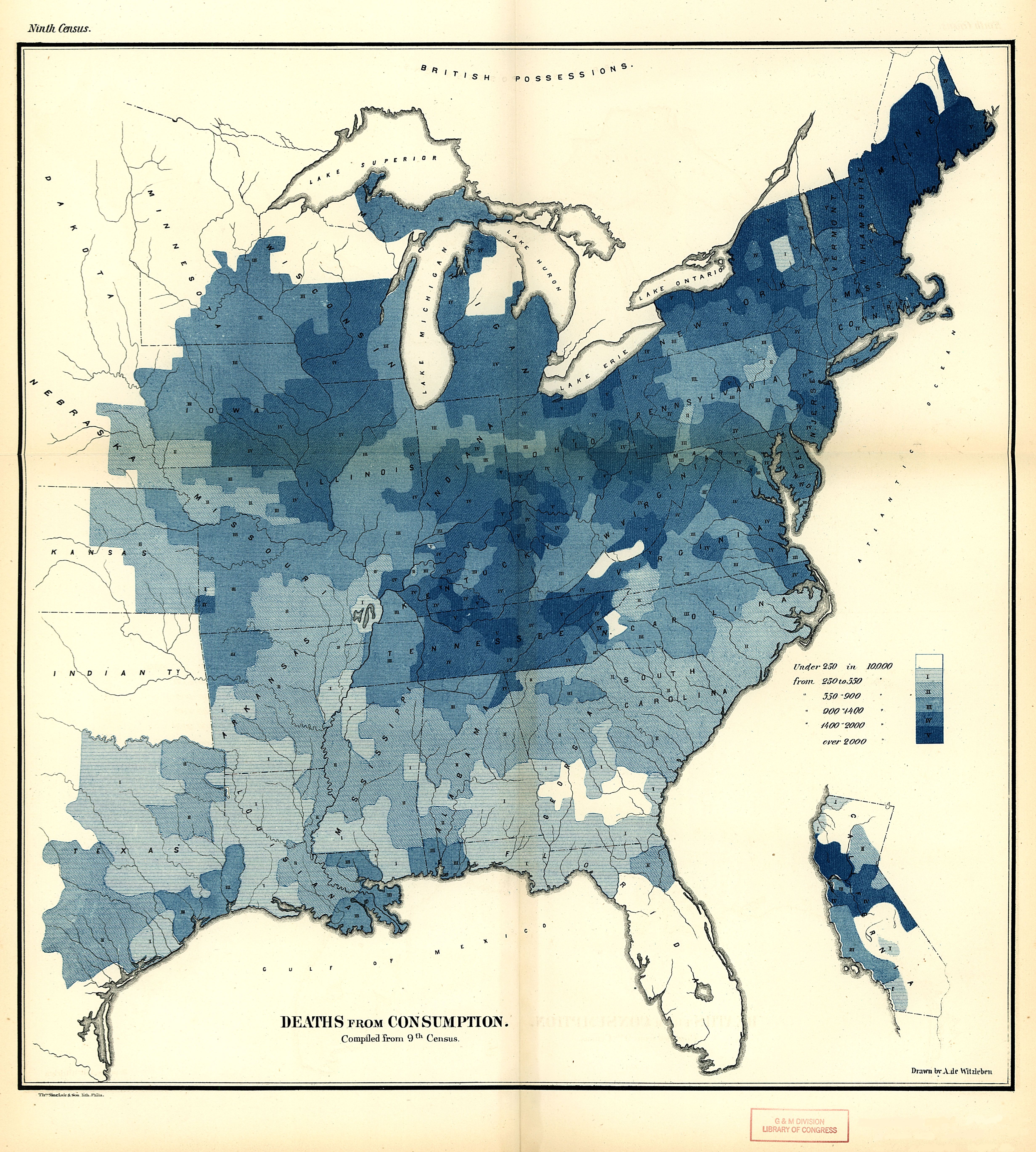 Map of the Distribution of Deaths from Consumption Compiled from the Ninth Census