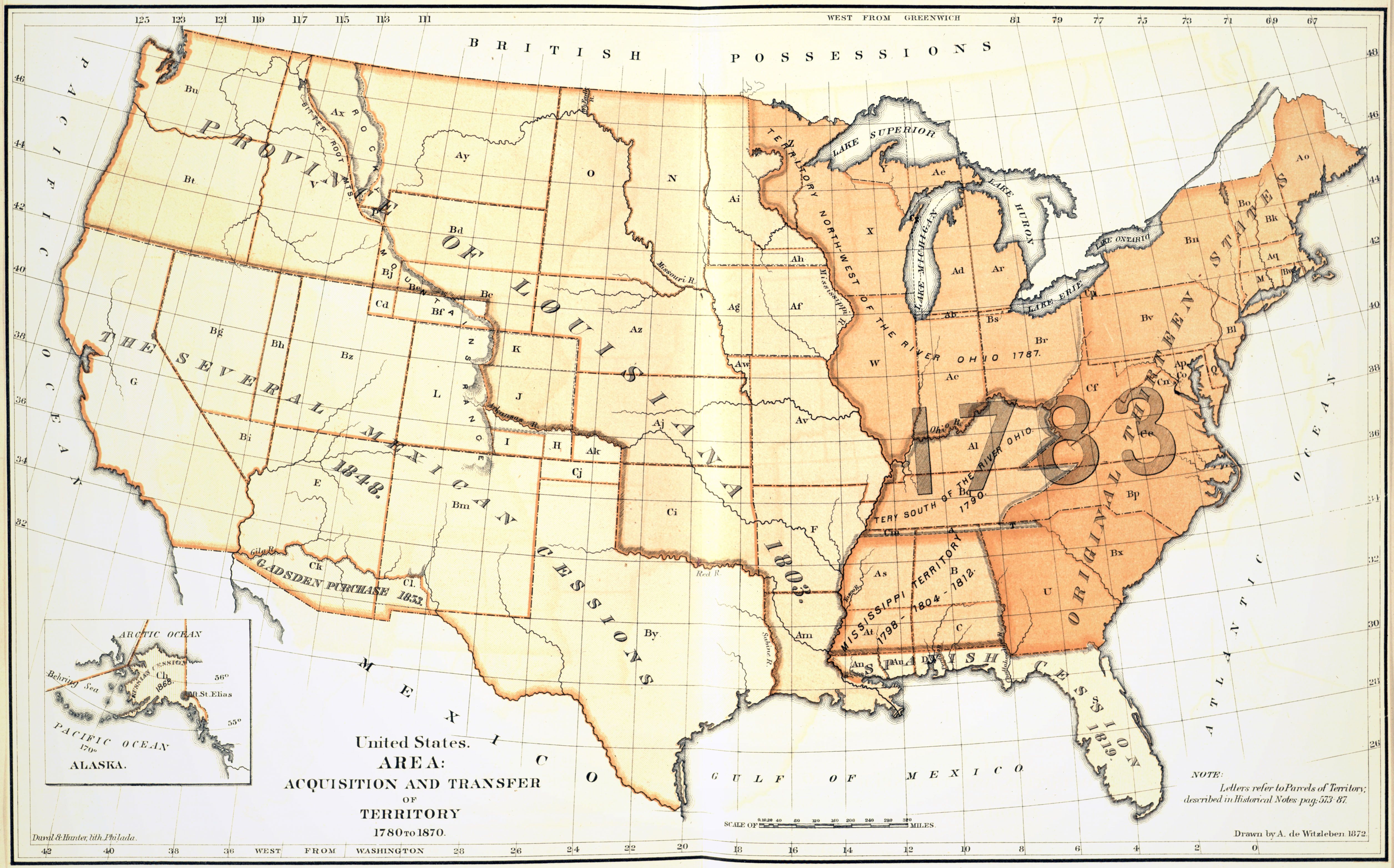 United States. Area: Acquisition and Transfer of Territory 1780 to 1870