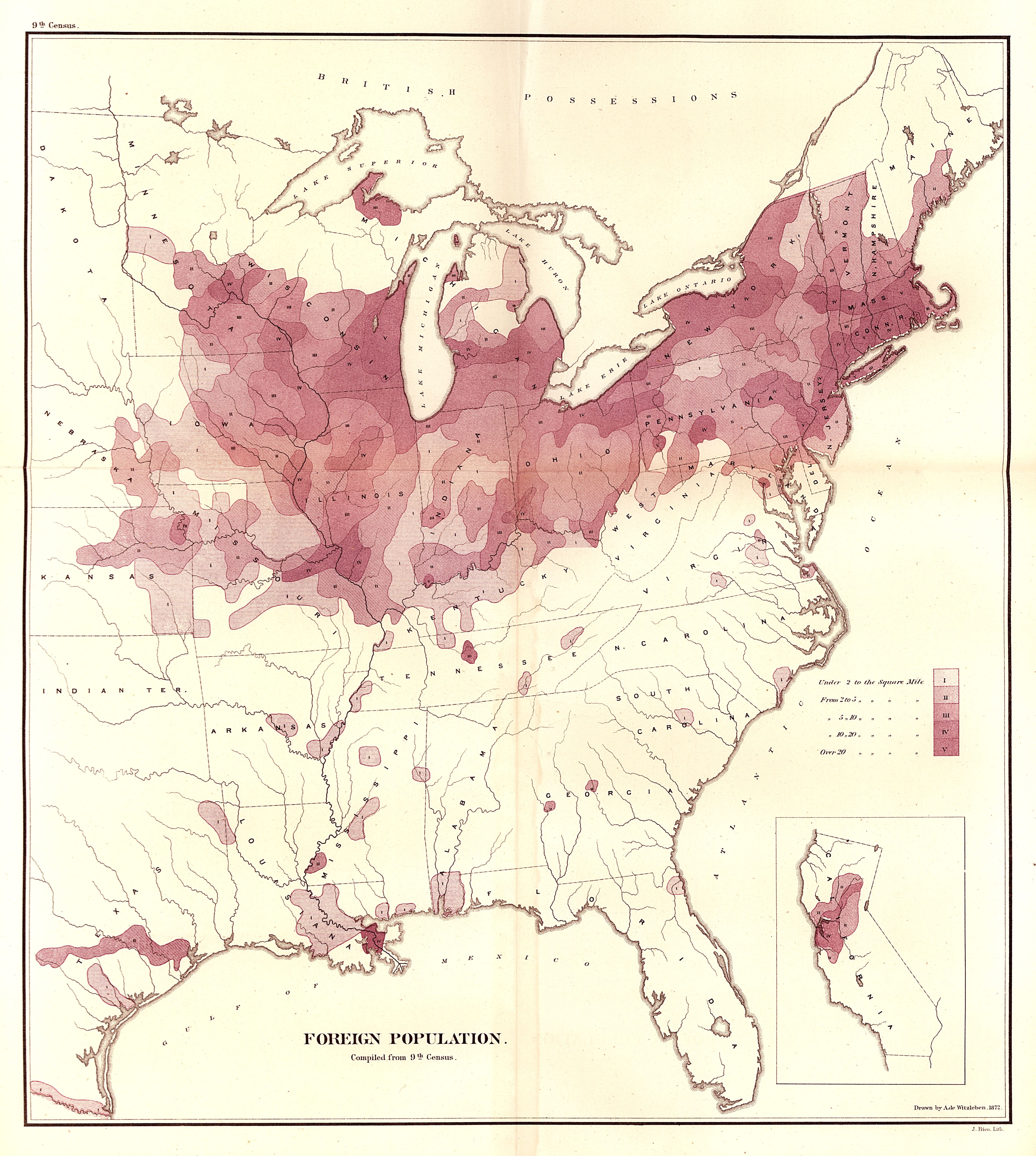 Map of the “Foreign Population” Compiled from the Ninth Census