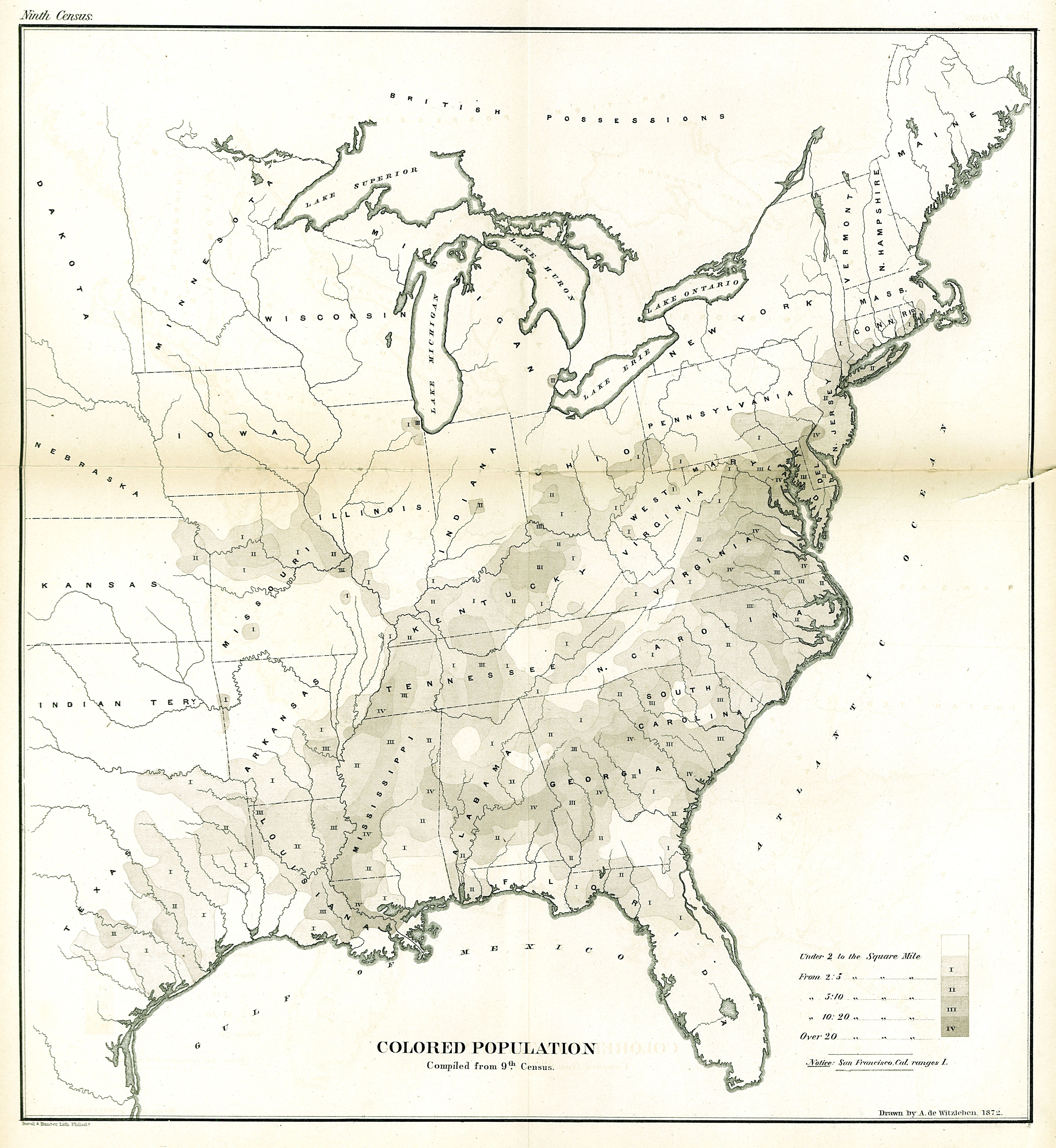Map of the “Colored Population” Compiled from the Ninth Census