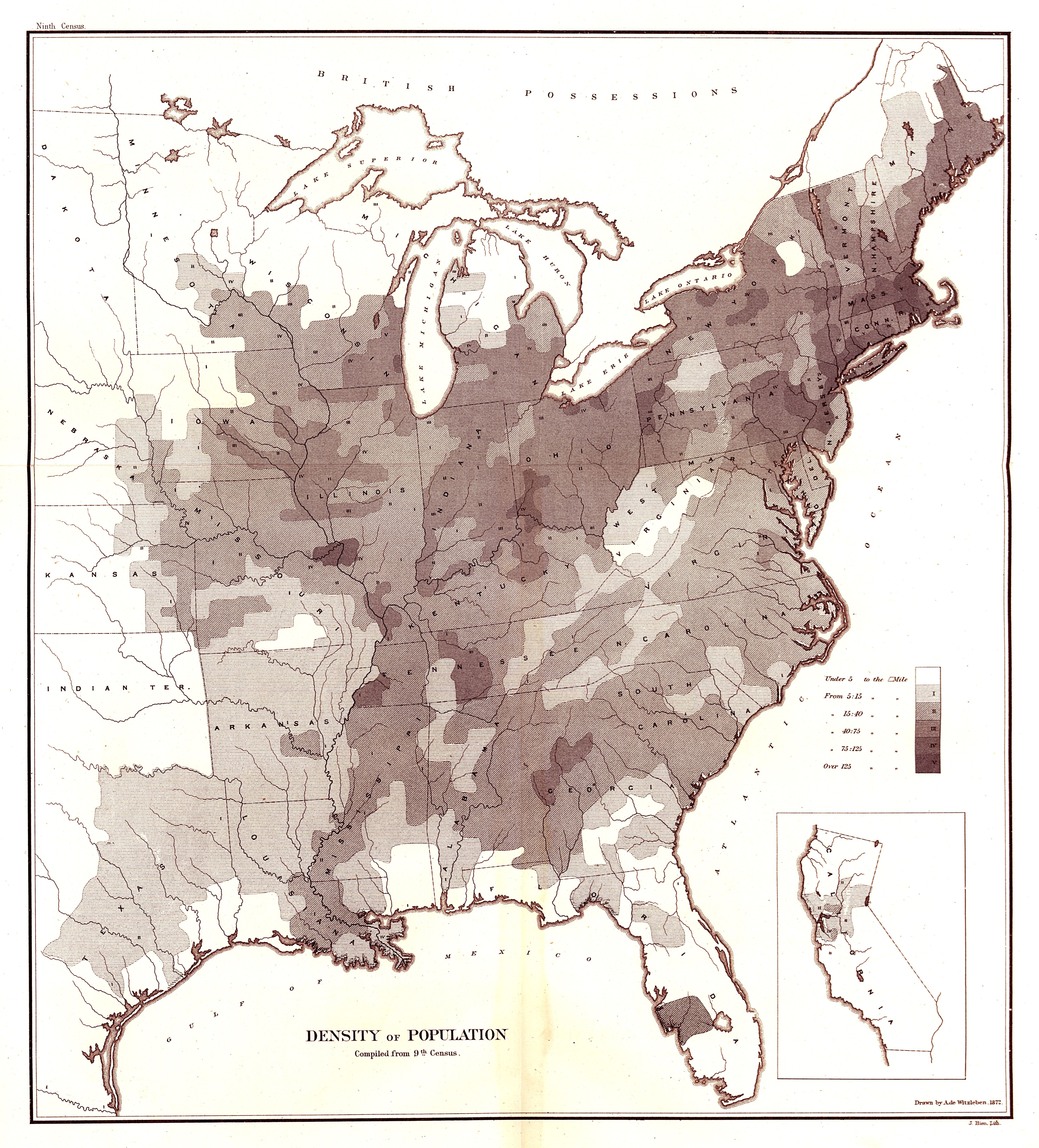 Map of Population Density Compiled from the Ninth Census