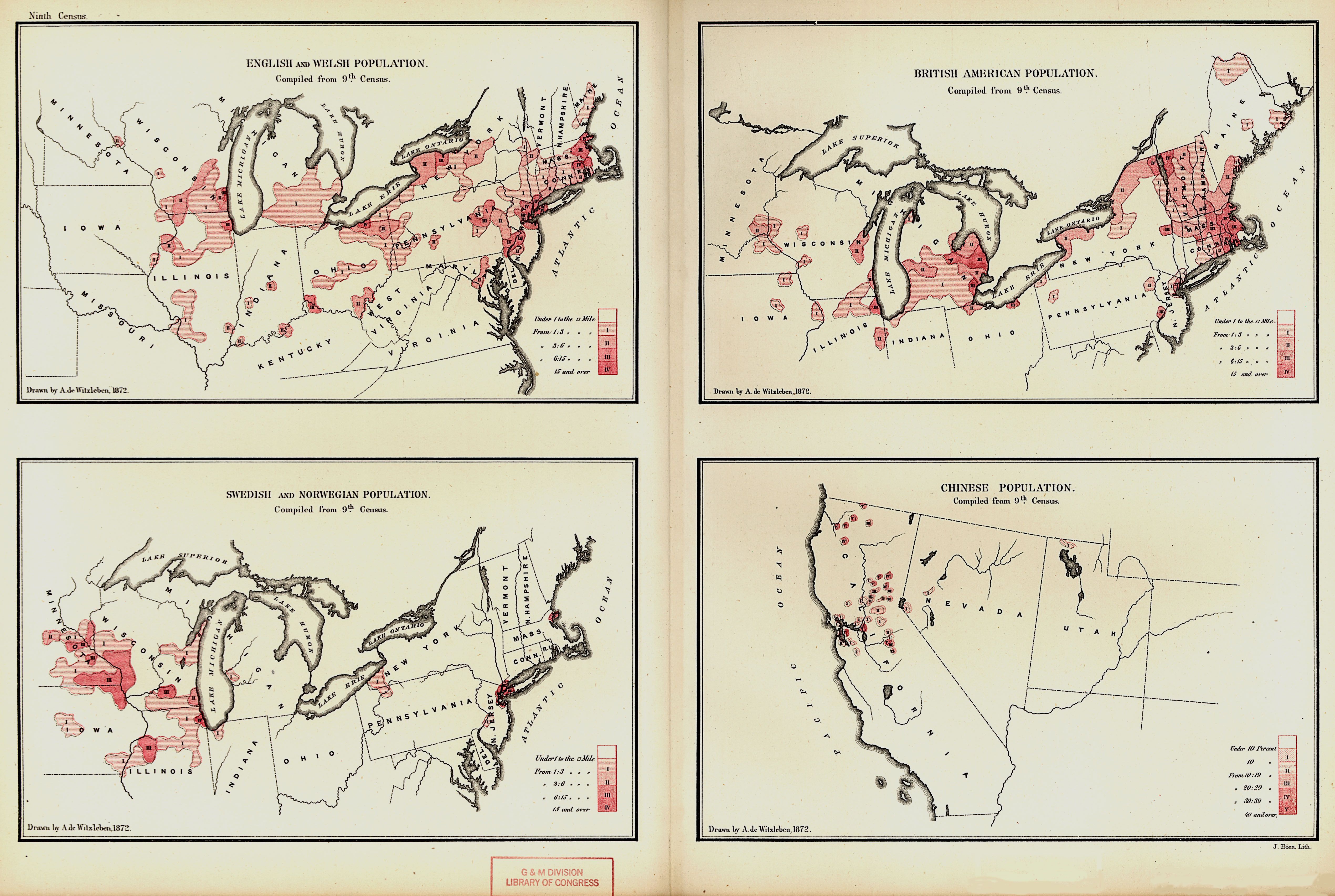 Four Small Maps of Ethnicity, Compiled from the Ninth Census