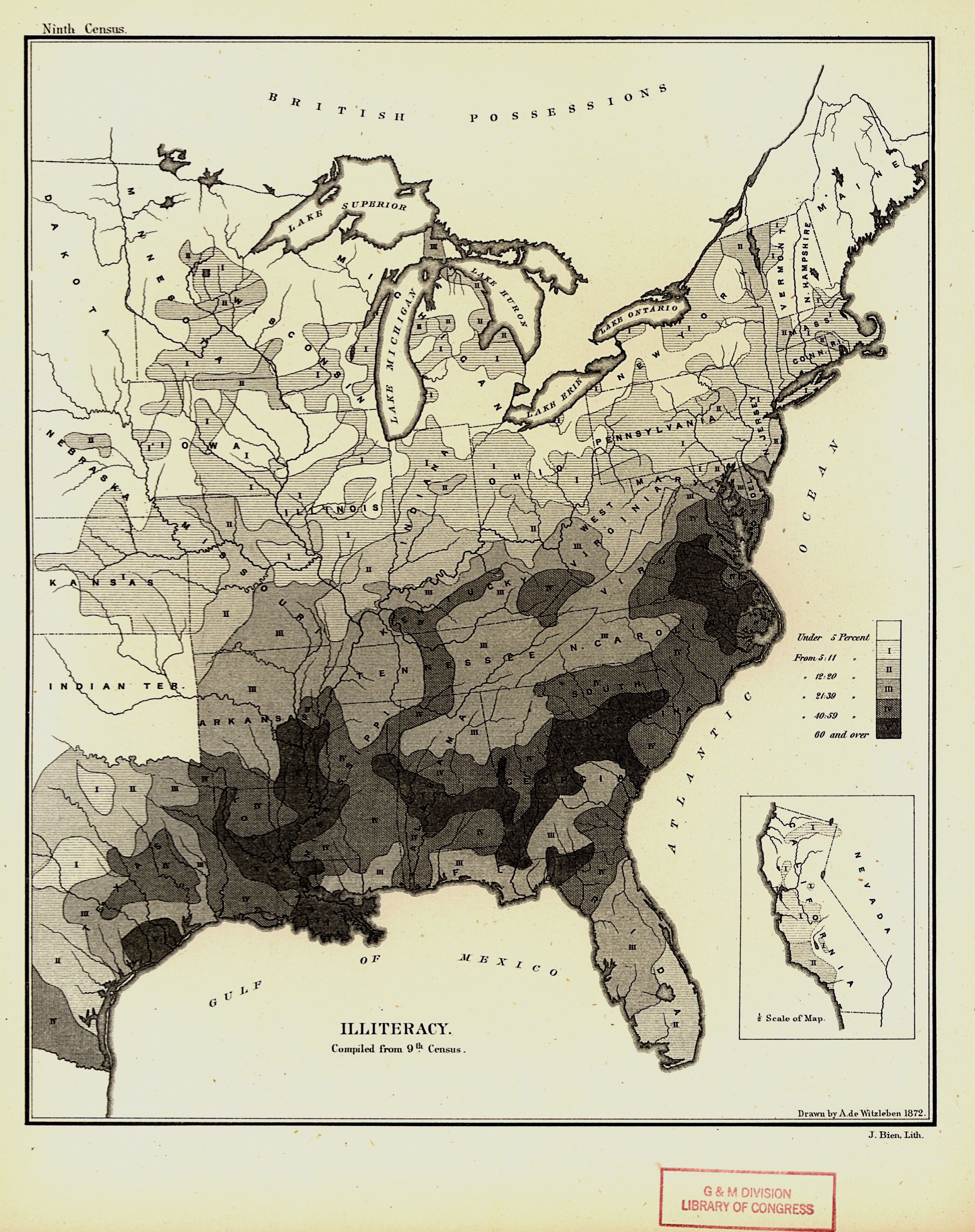 Map of the Distribution of Illiteracy Compiled from the Ninth Census